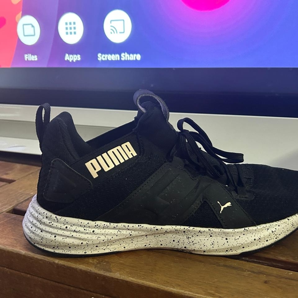 Puma Black and White Athletic Shoes with Speckled Midsole